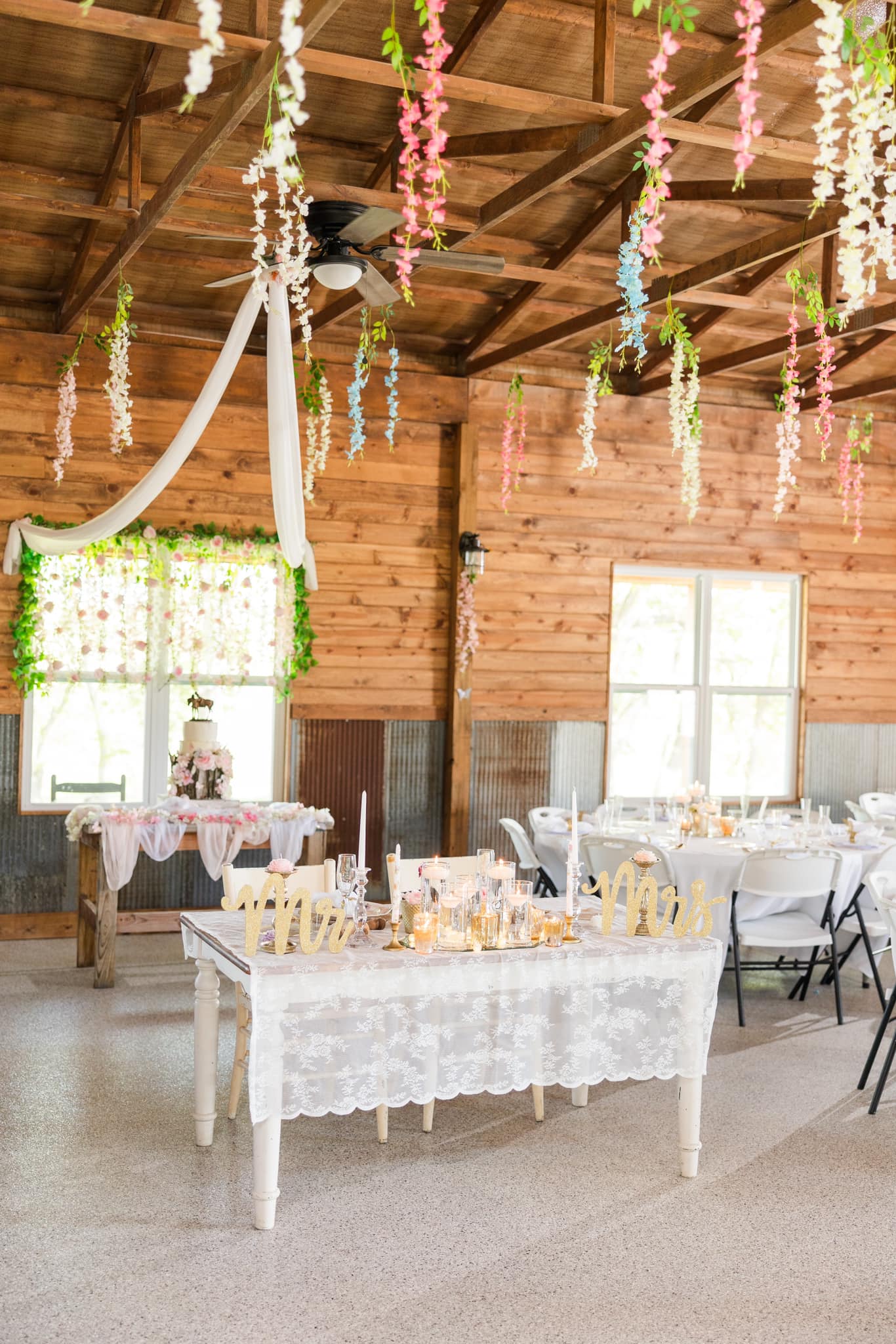 white tables cake set up